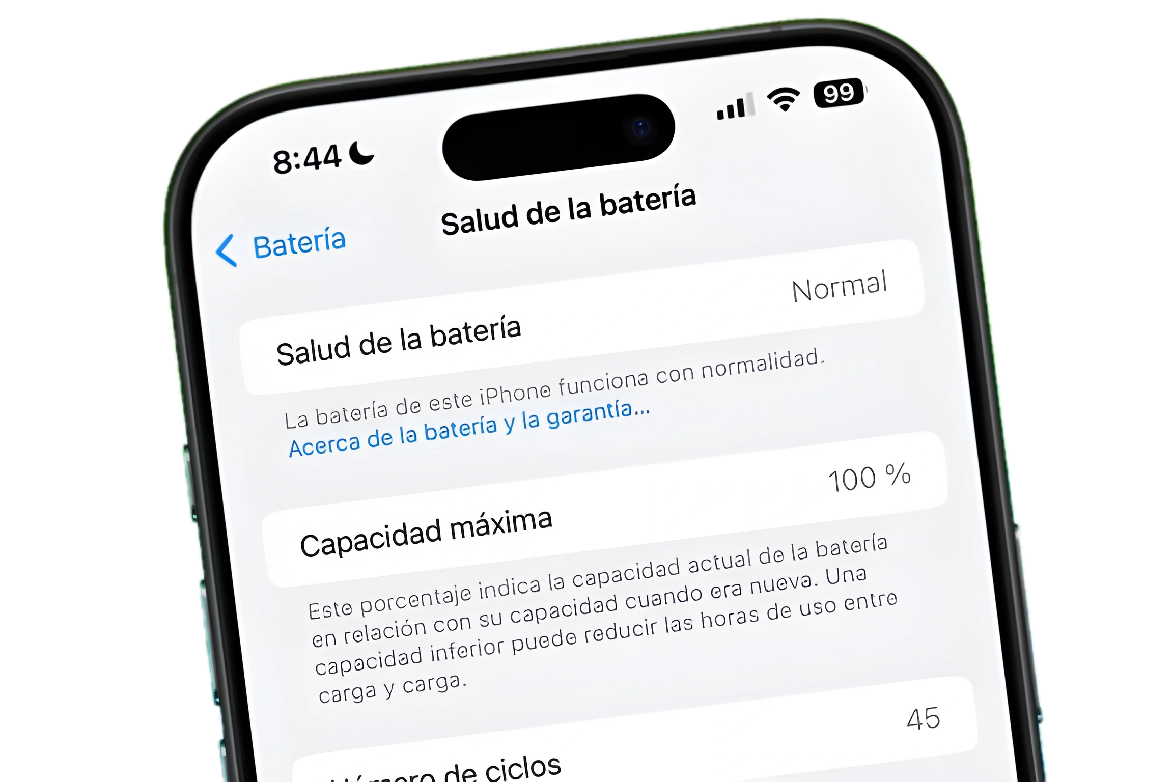 Verificación de salud de batería en iPhone